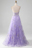 A-Line Sequins Purple Prom Dress with Embroidery