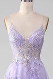 A-Line Sequins Purple Prom Dress with Embroidery