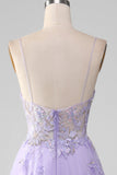 A-Line Sequins Purple Prom Dress with Embroidery