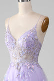 A-Line Sequins Purple Prom Dress with Embroidery