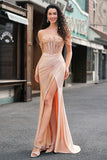 Off the Shoulder Mermaid Corset Champagne Sequined Prom Dress