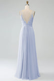 A-Line Pleated Spaghetti Straps Chiffon Bridesmaid Dress With Slit