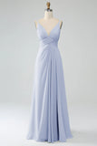 A-Line Pleated Spaghetti Straps Chiffon Bridesmaid Dress With Slit