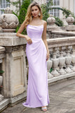 Eucalyptus Spaghetti Straps Satin Lace Up Bridesmaid Dress with Slit