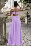 Eucalyptus V Neck Cut Out A Line Chiffon Wedding Guest Dress