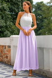 Lavender Open Back Long Bridesmaid Dress