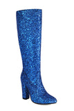 Blue Sequined Chunky-heeled Boots