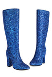 Blue Sequined Chunky-heeled Boots