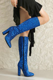 Blue Sequined Chunky-heeled Boots