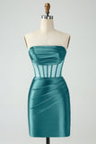 Dark Green Corset Strapless Bodycon Short Prom Dress