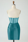 Dark Green Corset Strapless Bodycon Short Prom Dress