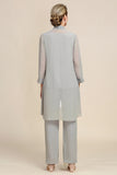 Women Grey 3 Piece Mother of the Bride Pant Suits with Lace