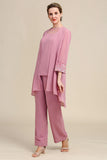 Blush Long Sleeves 3 Piece Mother of the Bride Pant Suits