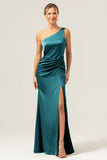 Dusty Sage Elegant One Shoulder Mermaid Pleated Bridesmaid Dress