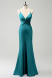 Peacock Mermaid Twist Front Bridesmaid Dress with Hollow-Out Back