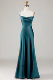 Twilight Mermaid Satin Long Bridesmaid Dress with Slit