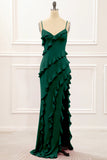 Lilac Sheath Spaghetti Straps Long Bridesmaid Dress with Ruffles