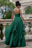 Eucalyptus Corset A-Line Chiffon Bridesmaid Dress with Ruffles