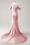 Gorgeous Fuchsia Sequined Spaghetti Straps Mermaid Satin Prom Dress