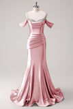 Gorgeous Fuchsia Sequined Spaghetti Straps Mermaid Satin Prom Dress