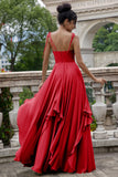 Eucalyptus Corset A-Line Chiffon Bridesmaid Dress with Ruffles