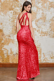 Dark Red Glitter Sequins Prom Dress