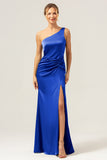 Dusty Sage Elegant One Shoulder Mermaid Pleated Bridesmaid Dress