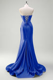 Sage Strapless Mermaid Corset Keyhole Satin Prom Dress with Slit