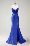 Glitter Sage Mermaid Beaded Corste Satin Prom Dress with Slit