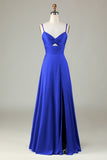 Keyhole Spaghetti Straps Bridesmaid Dress with Slit