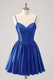 Royal Blue A-Line Spaghetti Straps Corset Flowy Prom Dress