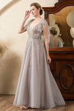 Grey A Line Beading Glitter Mother of Bride Dress