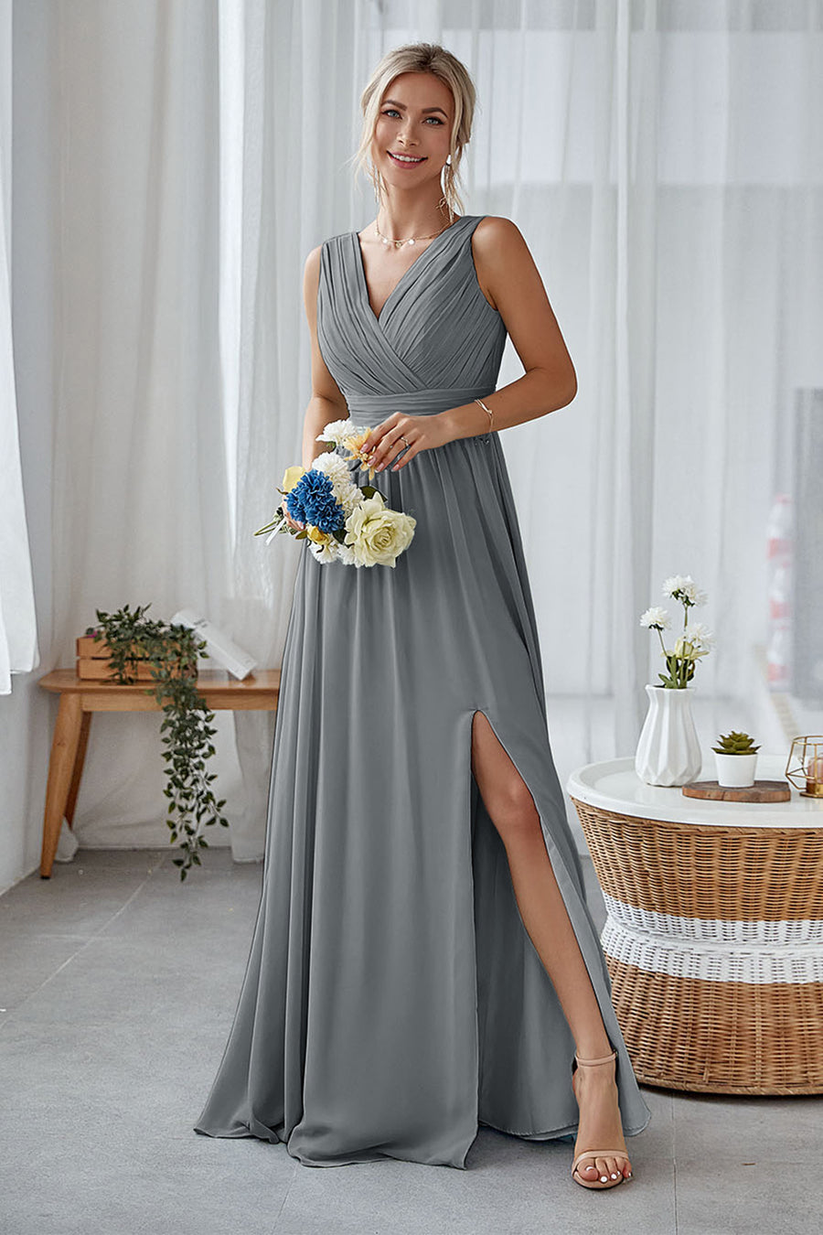 Steel Grey Bridesmaid Dresses leelyuk