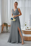 Agave A Line Chiffon Long Bridesmaid Dress With Split