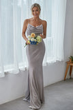 Silver Sheath Cowl Neck Velvet Long Bridesmaid Dress