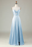 Keyhole Spaghetti Straps Bridesmaid Dress with Slit