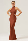 Elegant Dusty Sage Halter Sleeveless Mermaid Bridesmaid Dress