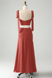 Terracotta A Line Corset Wedding Guest Dress with Bowknot