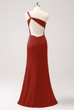 Terracotta Mermaid Backless Bridesmaid Dress with Slit