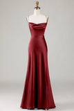 Twilight Mermaid Satin Long Bridesmaid Dress with Slit