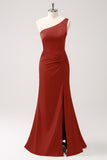 Terracotta Mermaid Backless Bridesmaid Dress with Slit