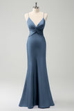 Peacock Mermaid Twist Front Bridesmaid Dress with Hollow-Out Back