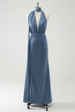 Stylish Royal Blue Sheath V-Neck Satin Wedding Guest Dress with Ribbon