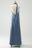 Stylish Royal Blue Sheath V-Neck Satin Wedding Guest Dress with Ribbon