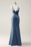 Eucalyptus Front Twist Mermaid Satin Bridesmaid Dress