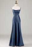 Twilight Mermaid Satin Long Bridesmaid Dress with Slit