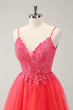 Cute Hot Pink A Line Spaghetti Straps Short Prom Dress with Appliques