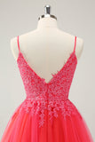 Cute Hot Pink A Line Spaghetti Straps Short Prom Dress with Appliques