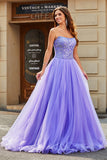 Stunning Lilac A Line Strapless Long Prom Dress With Appliques