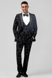 3 Pieces Black Embroidery Mne's Prom Suits